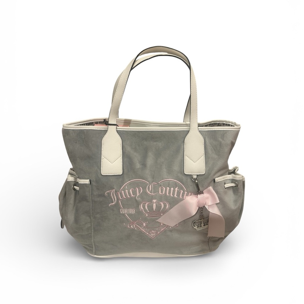 Juicy Couture Girlie Royalty Tote Dove Grey Pink Crown Charm Viral Y2K New